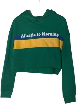 Bluenotes Allergic To Morning Cropped Boxy Hoodie Size L Green Yellow Athleisure